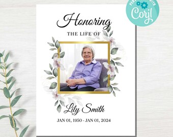 Funeral Invitation | Watercolor Lily Theme | Editable | Corjl Instant Download | PPLF0201
