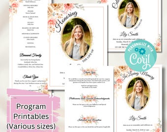 Sherbet Bouquet Funeral Program: Editable Memorial (Corjl Instant Download)