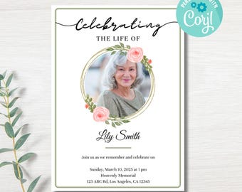 Simply Dahlia Funeral Invitation Template: Editable Memorial (Instant Download)