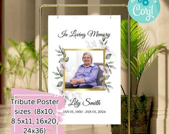 Funeral Tribute Poster | Multiple sizes | Watercolor Lily Theme | Editable | Corjl Instant Download | Item #PPLF0201
