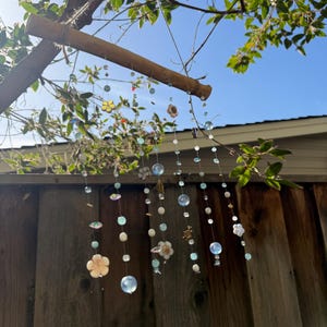 Boho Beaded Hanging Art – Handmade Suncatcher Mobile with Glass Beads & Floral Charms | Window Decor, Boho Wall Hanging,