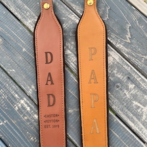 Dad Leather Sling with Names, Custom Padded Sling, Personalized Leather Strap, Papa Strap, Hunting Sling, Fathers Day Gift
