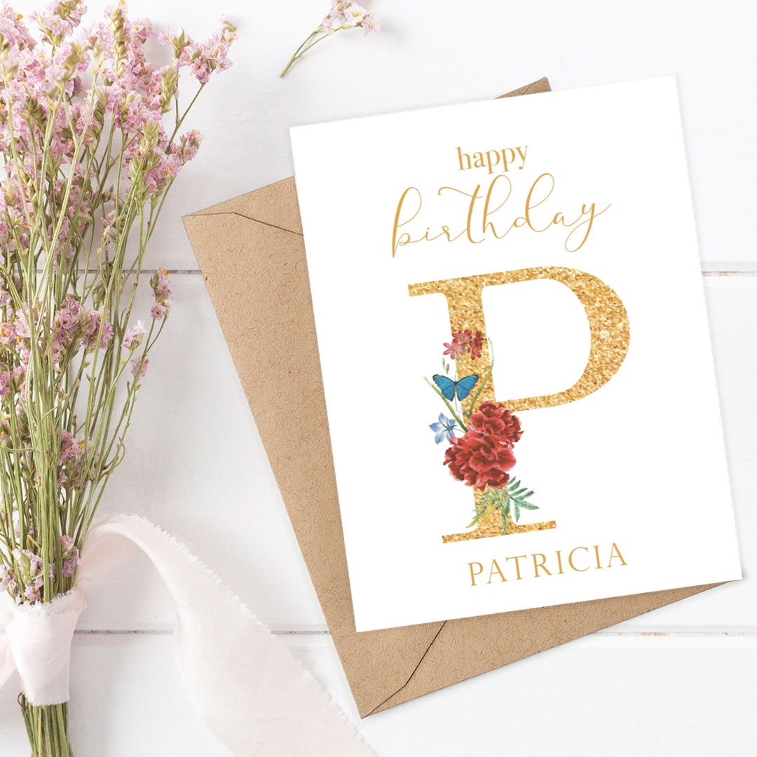 CUSTOM BIRTHDAY CARD for Her, Personalized Floral Monogram Card
