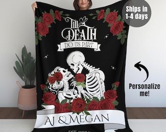 Till Death Do Us Part Skeleton Blanket Spooky Wedding Gift Personalized Goth Anniversary Blanket | Halloween Skeleton Couple Wedding Present