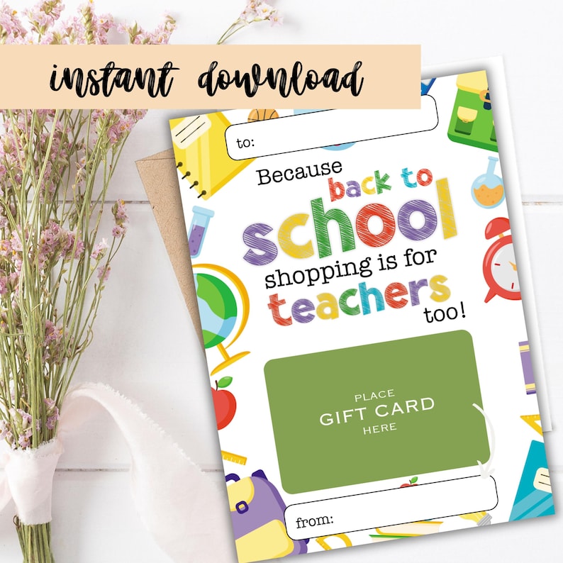 Teacher Appreciation First Day of School Teacher Gift Card Back to ...