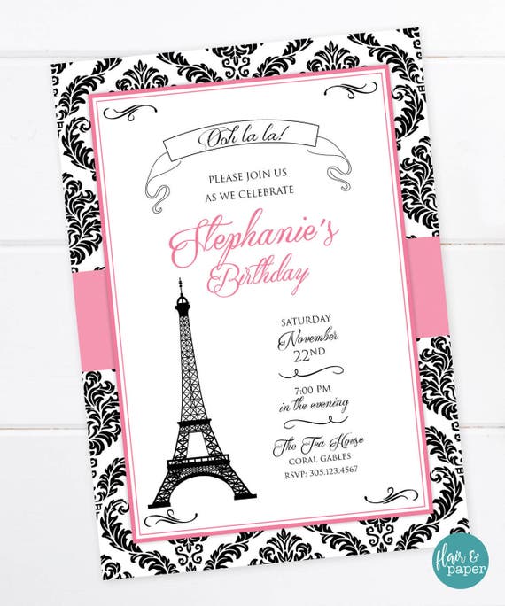 Parisian Birthday Invitation French Party Paris Oh la la | Etsy