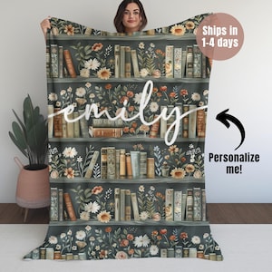 Personalized Books and Vines Blanket Custom Book Lover Gift Cozy Couch Throw Reader Blanket for Bookworm Gift for Teacher Blanket Soft Throw