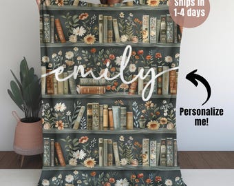 Personalized Books and Vines Blanket Custom Book Lover Gift Cozy Couch Throw Reader Blanket for Bookworm Gift for Teacher Blanket Soft Throw