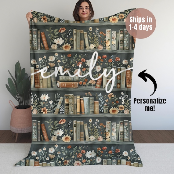 Personalized Books and Vines Blanket Custom Book Lover Gift Cozy Couch Throw Reader Blanket for Bookworm Gift for Teacher Blanket Soft Throw