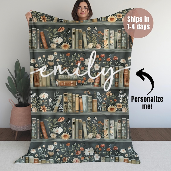 Couverture personnalisée livres et vignes, cadeau personnalisé pour les amoureux des livres, jeté de canapé confortable, couverture de lecteur pour rat de bibliothèque, cadeau pour enseignant, couverture douce