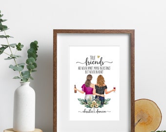 Personalized True Friends Sign, Custom Friend Birthday Print, Distance Gift, Going Away Gift, Girlfriend Birthday Wall Art, Best Friend Gift