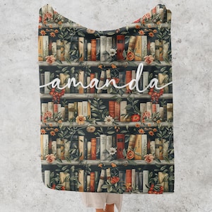 Personalized Books and Vines Blanket Custom Book Lover Gift Cozy Couch Throw Reader Blanket for Bookworm Gift for Teacher Blanket Soft Throw image 5