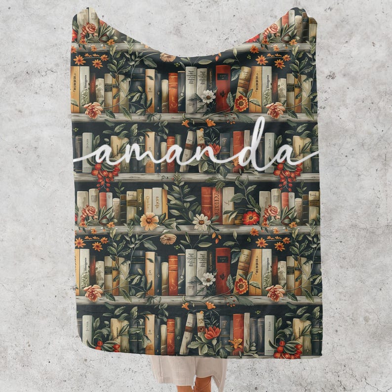 Personalized Books and Vines Blanket Custom Book Lover Gift Cozy Couch Throw Reader Blanket for Bookworm Gift for Teacher Blanket Soft Throw image 5