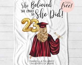 Personalized Graduation Gift for Her She Believed She Could Class of 2023 Custom Gift Graduate 2023 Gift for Graduation Graduation Blanket
