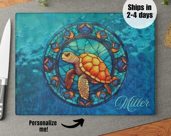 Stained Glass Turtle Cutting Board, Unique Charcuterie Board, Glass Cheese Board, Sea Turtle Kitchen Decor Coastal Hostess Housewarming Gift
