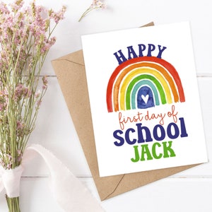 Personalized First Day of School Card, Preschool Good Luck Card, Rainbow Back To School Card, Elementary School, Custom School Greeting Card