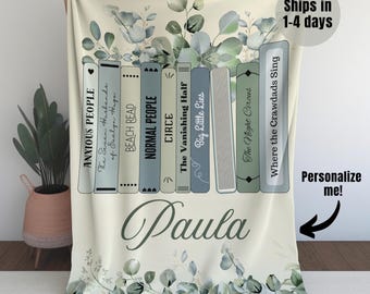 Personalized Floral Book Blanket | Custom Books & Name Library Gift | Favorite Book Lover Blanket | Bookish Reader Christmas Book Club Gift