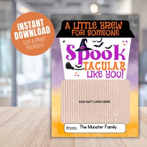 Halloween Gift Card Holder Printable Spooktacular Coffee Lover Gift for Teacher Thank You Gift Card Holder Halloween Coffee Gift | Instant