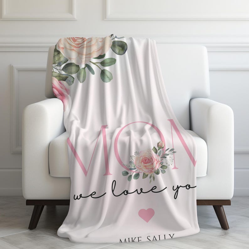 Personalized Gift for Mom Custom Floral Throw Blanket Woven Name
