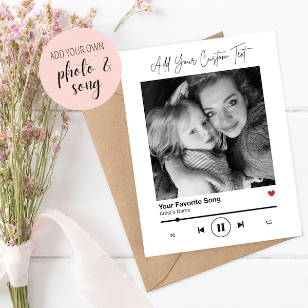 PERSONALIZED PHOTO CARD, Custom Photo Song Card, Personalized Music Card, Personalized Birthday Anniversary Mother's Day Card