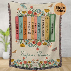 Personalized Floral Book Blanket | Custom Books & Name Library Gift | Favorite Book Lover Blanket | Bookish Reader Christmas Book Club Gift image 2