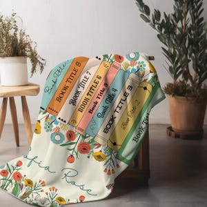 Personalized Floral Book Blanket | Custom Books & Name Library Gift | Favorite Book Lover Blanket | Bookish Reader Christmas Book Club Gift image 7