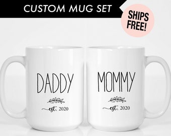 Baby Shower Gift, Personalized Pregnancy Gift Mug Set New Parents Baby Shower Gift Gender Reveal Expecting Parents Gift First time parents