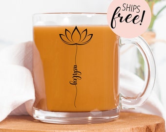 Personalized Yoga Tea Cup Lotus Flower Mug for Meditation & Spiritual Gifts Just Breathe Mug for Yoga Lovers Self Care Gift for Her Mom Gift