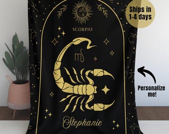 Horoscope Astrology Gift, Personalized Zodiac Sign Blanket, Celestial, Zodiac Birthday Gift Custom Throw, Virgo Cancer Scorpio Leo Gemini
