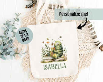 Personalized Tote Bag, Custom Book Lover Tote Customized Library Bag, Book Bag for Teachers & Kids Bookworm Library Tote Customized Bookish
