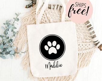 Personalized DOG TOTE BAG, Paw Print tote bag, Custom Pet Tote Bag, Personalized Dog Gifts, Gifts for Pet Lovers, Dog Mom, Pet Bag