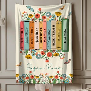 Personalized Floral Book Blanket | Custom Books & Name Library Gift | Favorite Book Lover Blanket | Bookish Reader Christmas Book Club Gift image 3