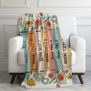Personalized Floral Book Blanket | Custom Books & Name Library Gift | Favorite Book Lover Blanket | Bookish Reader Christmas Book Club Gift image 4