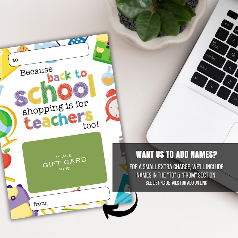 Teacher Appreciation First Day of School Teacher Gift Card Back to ...