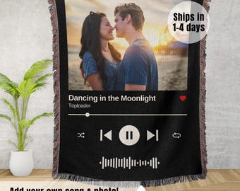 Custom Photo & Favorite Song Blanket, Personalized Music Blanket, Picture Woven Throw, Wedding Gift, Anniversary Gift Custom Couples Blanket