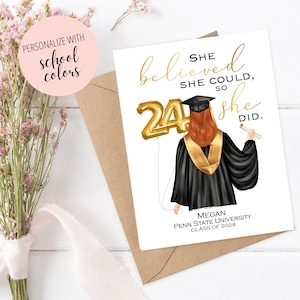 Personalized Graduation Card, She Believed She Could, Congratulatory Gift for Class of 2024 Graduate Gift, Congratulations Card, Custom Grad