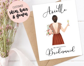 Personalized Thank You Bridesmaid Cards, Maid of Honor Appreciation, Custom Thank You Cards for Bridal Party, Wedding Party Thank You Card