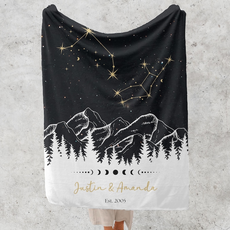 Personalized Constellation Tapestry Custom Zodiac Blanket Anniversary Gift Night Sky Woven Throw Celestial Wedding Gift Horoscope Astrology image 2