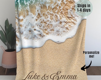 Personalized Ocean Blanket Custom Beach Lover Gift, Cozy Summer Throw, Reader Blanket, Coastal Teacher Gift, Soft Waves Sand Couch Blanket