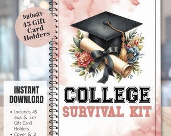 College Geschenkkarte Buch, College Survival Kit, Erstes Jahr College Geschenkkarte Fotoalbum Geschenk druckbares Abschlussgeschenkkartenset für graduierten Abschluss
