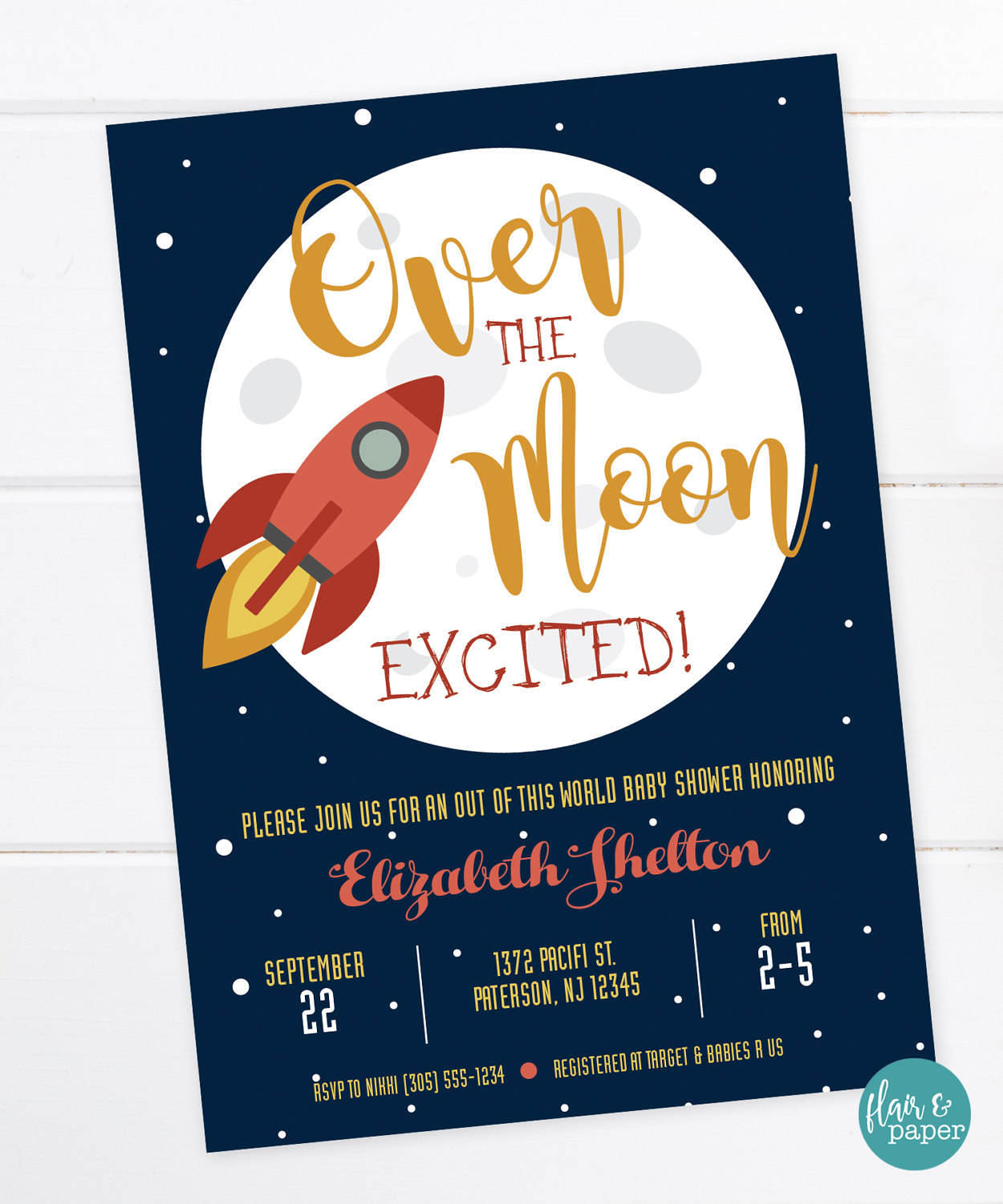 Space Baby Shower Invitation Outer Space Shower Rocket Etsy