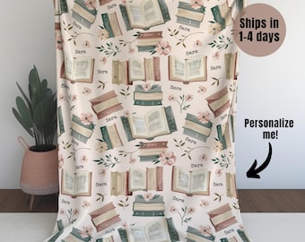 Personalized Books Blanket Custom Book Lover Gift Cozy Library Couch Throw, Reader Blanket for Bookworm Gift for Teacher Blanket Soft Throw