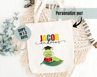 Personalized Book Bag, Custom Book Lover Tote Customized Library Bag, Book Bag for Teachers & Kids Bookworm Library Tote Customized Bookish