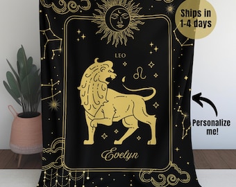 Personalized Zodiac Blanket Astrology Gift Custom Throw Horoscope Woven Blanket for Teens College Students, Dorm Room Decor, Birthday Gift