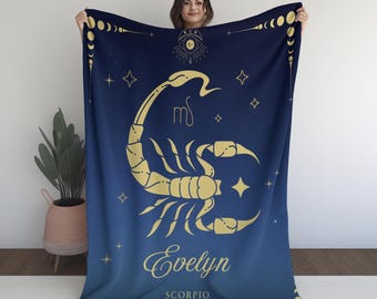 Personalized Zodiac Sign Blanket Custom Horoscope Astrology Gift Throw Celestial Woven Blanket Leo Scorpio Cancer Libra Gemini Birthday Gift