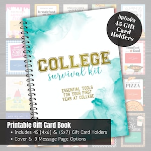 Libro de tarjetas de regalo para la universidad, paquete de regalo para la universidad, regalo de graduación de secundaria, libro de tarjetas de regalo imprimible, regalo para la universidad, kit de supervivencia para la universidad