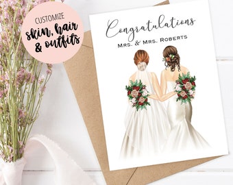 LGBTQ Mrs. and Mrs. Card, Personalized LGBTQ Wedding Card, Custom Bridal Shower Card, Same-Sex Couple Congratulations Same Sex Wedding Card