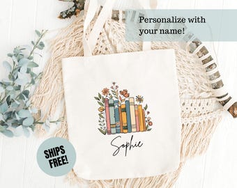 Personalized Book Tote Bag, Library Tote Bag, Custom Bookish Bag for Readers, Book Lovers Gifts, Library Book Bag for Teacher & Librarian