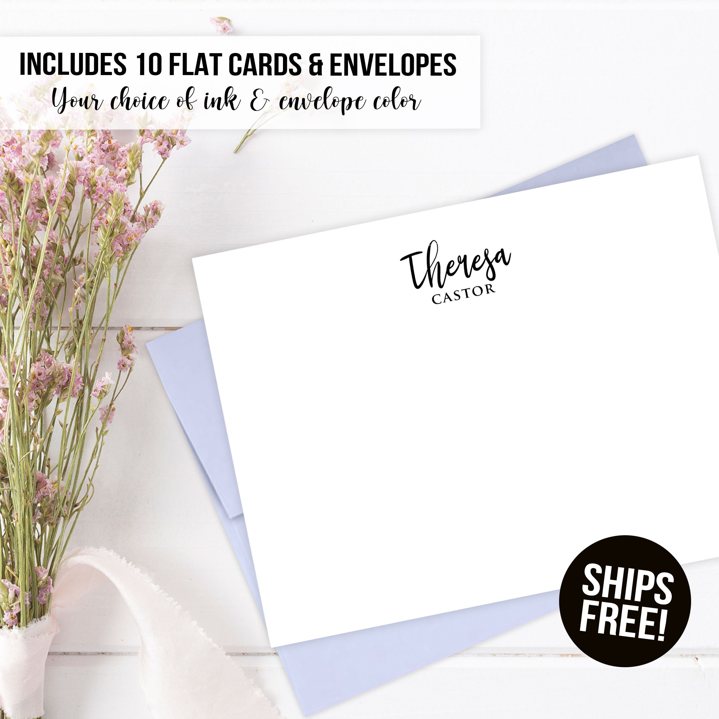PERSONALIZED NOTECARD SET 10 Flat Custom Notecards With - Etsy