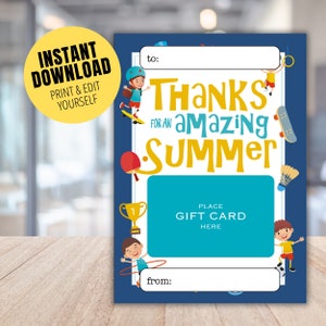 Tarjeta de regalo de agradecimiento para el maestro del campamento de verano Regalo para el personal del campamento de verano Gracias Consejero del campamento Titular de la tarjeta de regalo de agradecimiento Personal del campamento